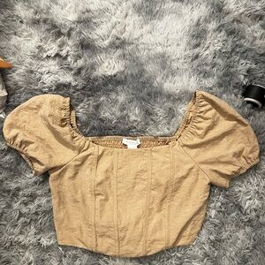 Elegant Tan Puff Sleeve Crop Top